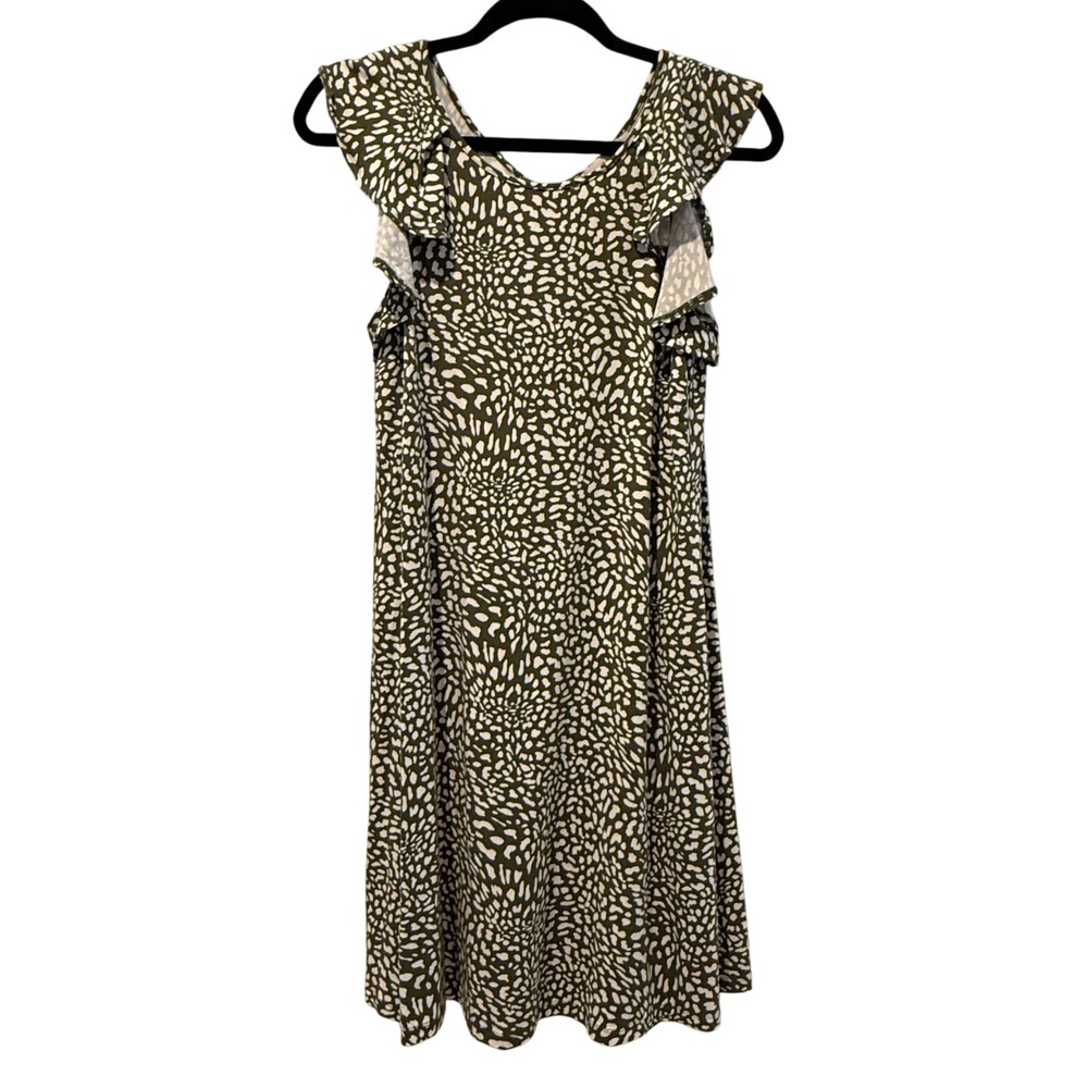LOFT Women's Sleeveless Dress Size S Army Green White Ruffle Detail‎ Casual